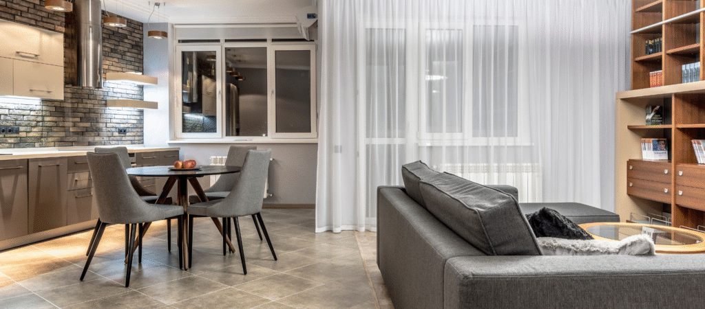 A tidy and organized living space.