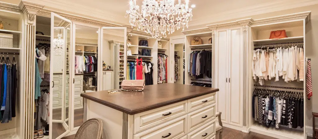 A clean and organized walk-in closet.
